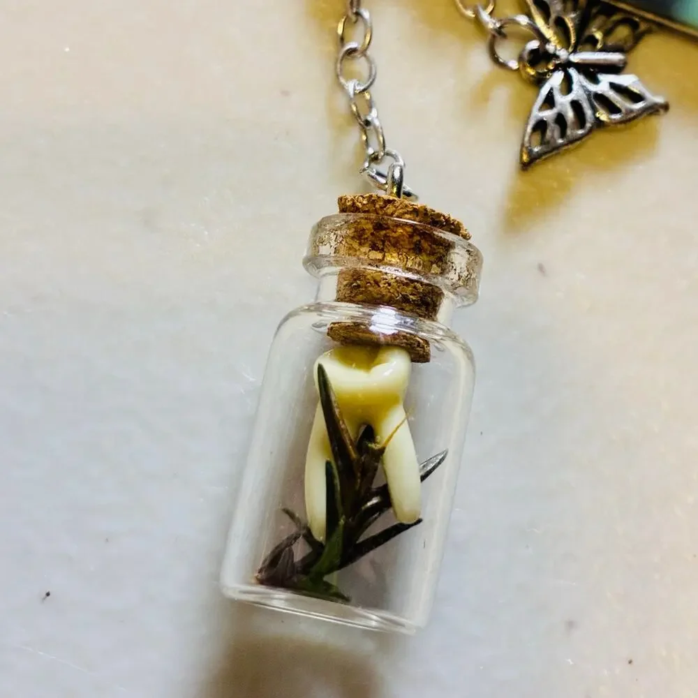 Fairy Bottle Dangle Earrings Glass Vial Butterfly Mushroom Cottagecore Gothic
